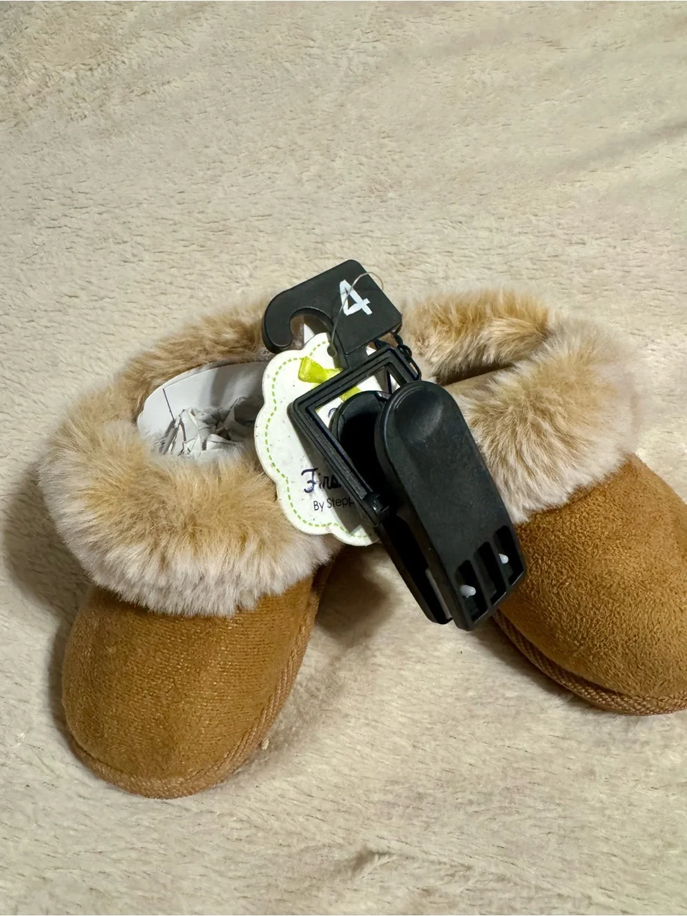 Cozy Faux Fur Cuff Kids Boots - Tan